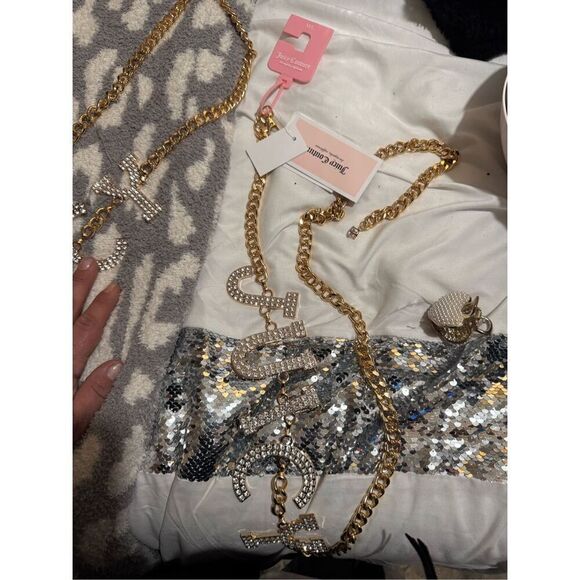 JUICY COUTURE pave logo gold ice CHAIN BELT LARGE/xl extra y2k og glam - Picture 6 of 7